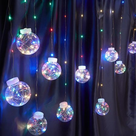 Светодиодная гирлянда CL592 бахрома с шариками, 3м*0,8м+ 2м USB