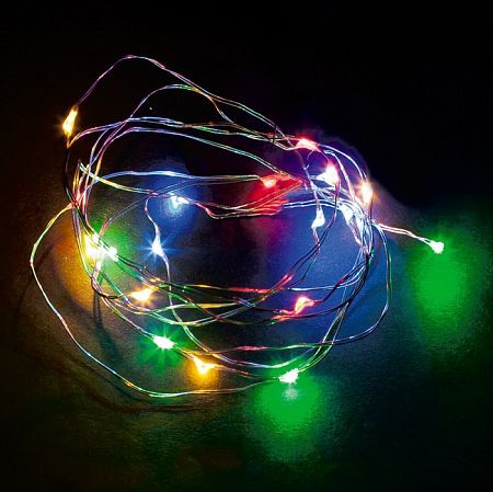 Светодиодная гирлянда CL570 линейная Роса, мультиколор, 2м + 0.5м с питанием от батареек