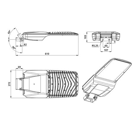 KEO PL крепление на поворотный кронштейн KEO PL-STREET (М, Мv2, Lv2) RAL9007