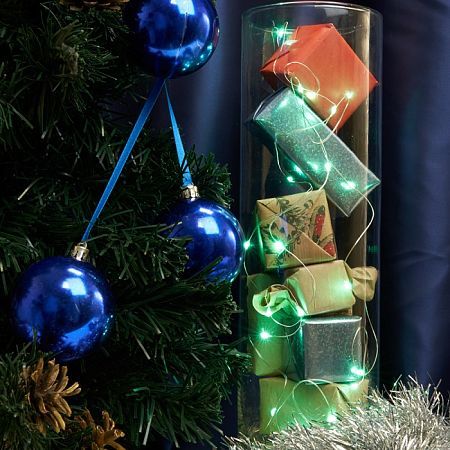 Светодиодная гирлянда CL570 линейная Роса, статичная, 2м + 0.5м желтый / зеленый / синий, с питанием от батареек